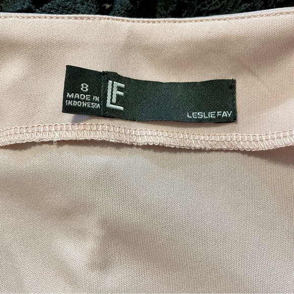 Leslie Fay Black Lace Dress Floral Sheath Round Neck Midi with Pink Slip-Size 8 - Picture 14 of 14